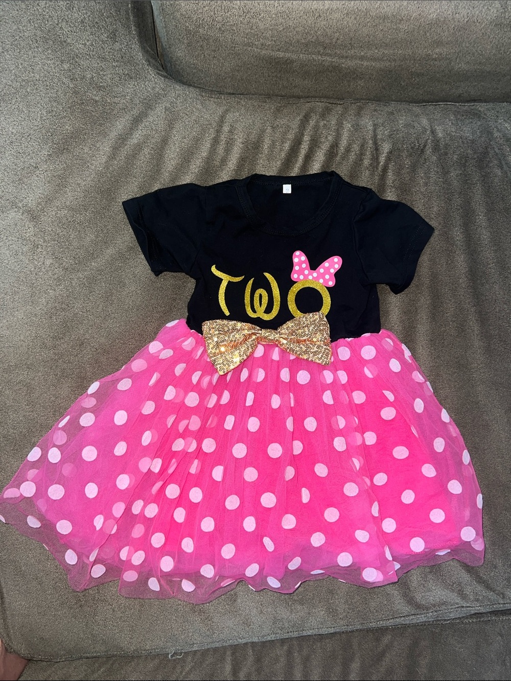 Black and Pink 'Two' Polka Dot Tutu Dress for Kids